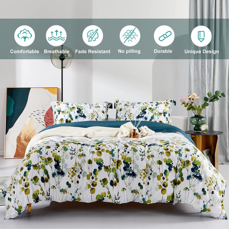 MILDLY 100% Long Staple Cotton 3pcs Queen Duvet Cover Set, Ultra Soft Yellow Green Leaves Printed Autumn Comforter Cover Set - Image 2